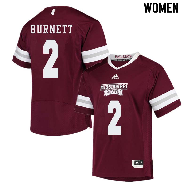 Women #2 Logan Burnett Mississippi State Bulldogs College Football Jerseys Sale-Maroon